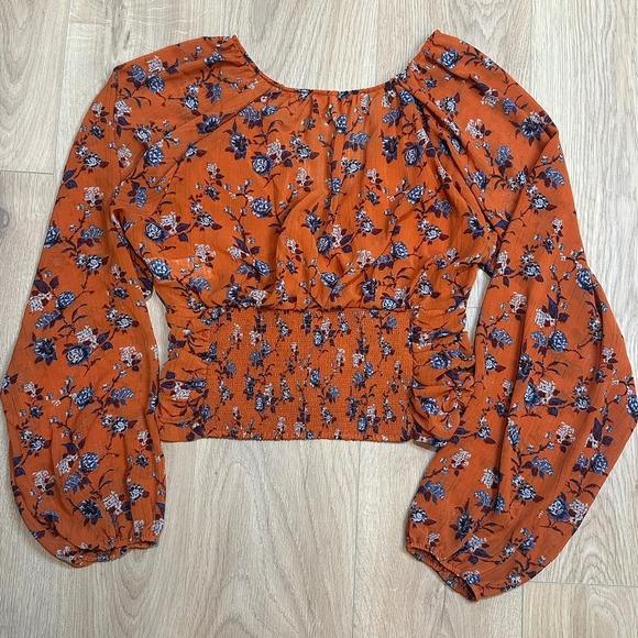 Free People Women's Rust Combo New Final Rose Blouse Size‎ L EUC Fall Boho - Picture 7 of 8